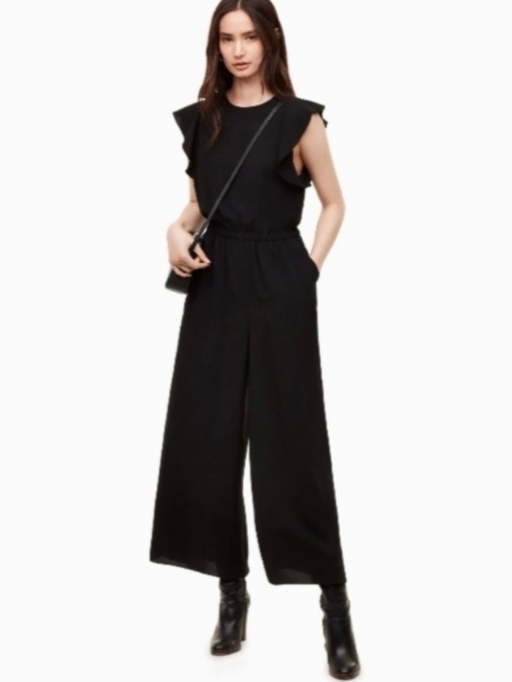 NWT Wilfred Fleurette Jumpsuit Ruffled Flutter Sleeve Wide Leg Culotte